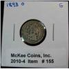 Image 1 : 155. 1893 O Barber Dime. G-4. Keydate.