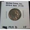 Image 1 : 175. 1919 D Buffalo Nickel. VF but porous surfaces.