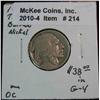 Image 1 : 214. 1913 S Type One Buffalo Nickel. Weak date, nice