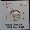 Image 1 : 342. 1924 S Mercury Dime. VF-EF. Redbook $45 in EF.