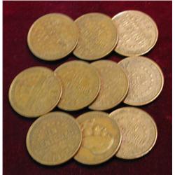 352. (10) 1953 Panama 1 Centesimos. VF-EF. Cat. $10.00.