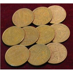 353. (10) 1953 Panama 1 Centesimos. VF-EF. Cat. $10.00.