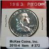 Image 1 : 372. 1963 P Proof Franklin Half Dollar.