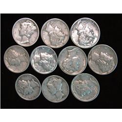 384. (10) 1935-44 Mercury Dimes. All VF-EF. Some