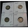 Image 1 : 487. 1937P VF, 37D VG, 37S VF, & 38P VF Mercury Dimes.