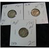 490. 1941 P, D, & S Mercury Dimes. VF-EF.