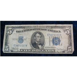 518. Series 1934A $5 Silver Certificate. VG.