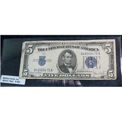 520. Series 1934D $5 Silver Certificate. VG.