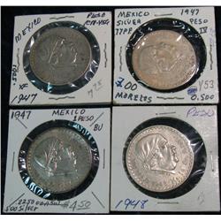 601. (3) 1947 & 48 Mexico Silver Pesos. EF.