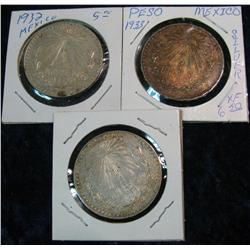 602. 1932 & (2) 33 Mexicon Silver Pesos. EF-AU.
