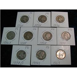 609. (2) 1934P, 36P, S, (2) 38P, 39P, D, S, & 63P Silver