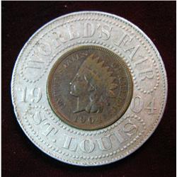 679. 1904 Encased Indian Head Cent St. Louis World's Fair.