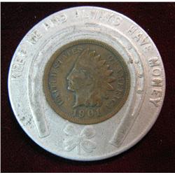 681. 1901 Encased Indian Head Cent. "F.L. Shafer"