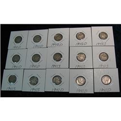 700. (15) Mercury Dimes in cardboard holders.