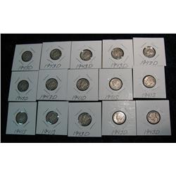 701. (15) Mercury Dimes in cardboard holders.