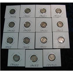 702. (15) Mercury Dimes in cardboard holders.