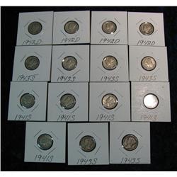 703. (15) Mercury Dimes in cardboard holders.