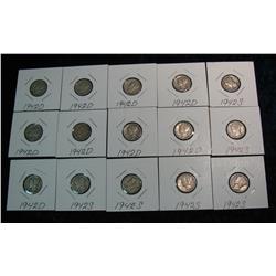 715. (15) Mercury Dimes in cardboard holders.