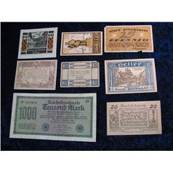 811. 1923 Germany 1000- Mark & (7) German Notgeld Notes.
