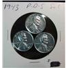 Image 1 : 1020. 1943P,D & S Lincoln Cent Set. EF-AU.
