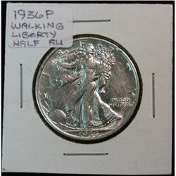 1251. 1936P Walking Liberty Half. AU.