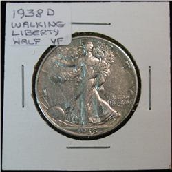 1253. 1938D Walking Liberty Half. VF.