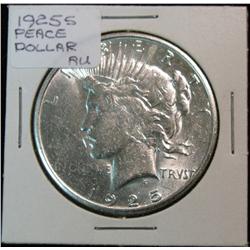 1258. 1925S Peace Dollar. AU.