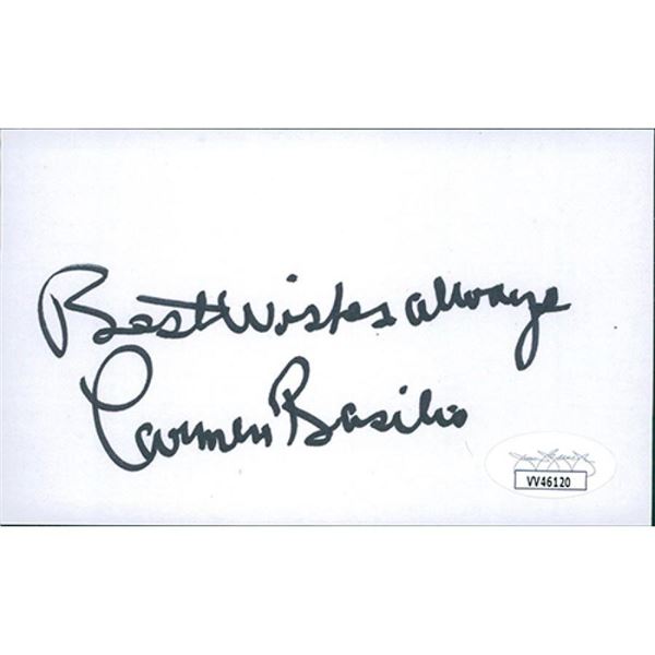Carmen Basilio Signed 3x5 Index Card