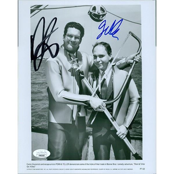 Magicians Penn And Teller Penn Jillette and Teller Signed 8x10 Glossy Photo JSA Authenticated