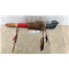 Image 1 : Vintage First Nations Soapstone Bowl Peace Pipe, 21" Long, Fur, Buckskin, Feather Decorated