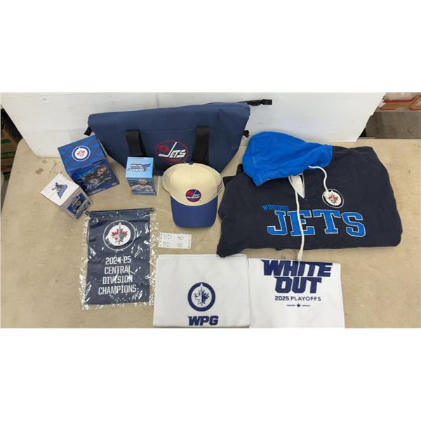 Winnipeg Jets Lot: XL Hoodie, New Hat, Morrissey, Conroe, Salomonsson Bobbleheads Banner and More