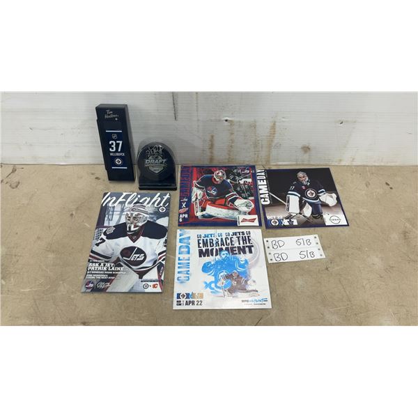Winnipeg Jets Connor Hellebuyck Autographed Draft Day Puck & Programs with Fold Out Posters