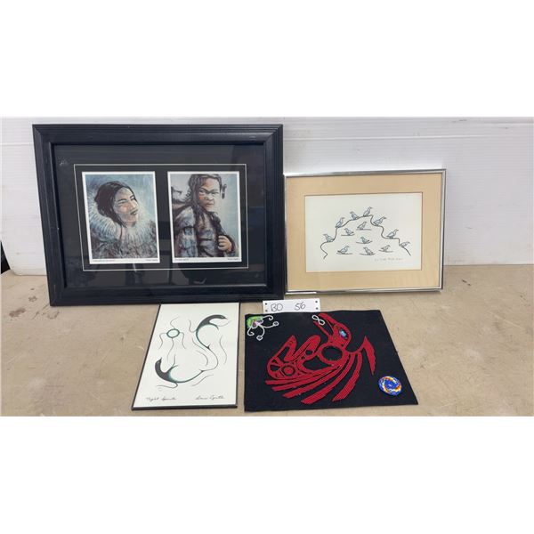 Vintage First Nations Inuit Pro Framed, Art Print by Igutaq Clyde River NWT Approx. 12 x 9" in