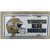 Image 5 : Winnipeg Blue Bombers Lot: Large Foam Finger, Vintage Metal License Plate, Mug, Full Size Flag