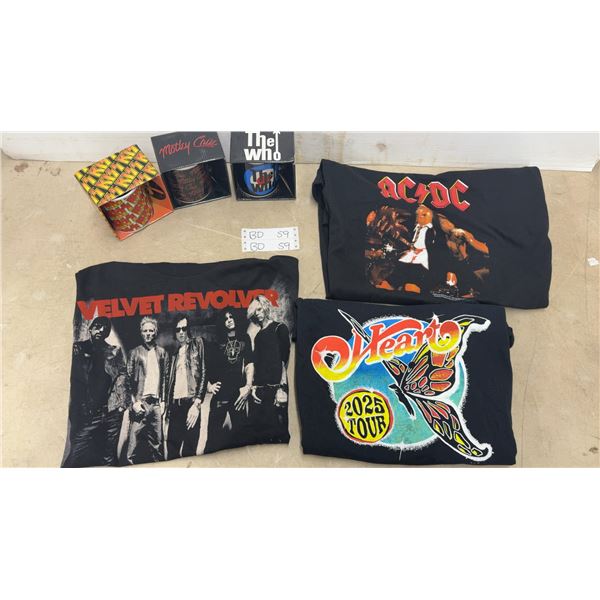 Vintage Rock and Roll Lot: Kiss, Motley Crue, The Who Mugs. Velvet Revolver, Heart, AC/DC T-Shirts