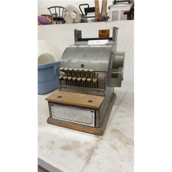 Vintage Simplex Mechanical Push-Button Cash Register with Wooden Drawer, Circa 1930s-1950s