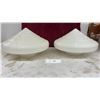 Image 1 : Pair of Art Deco Stepped Ribbed Milk Glass Ceiling Light Shades