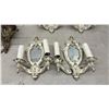 Image 3 : Four Vintage Rococo Revival Style Mirrored Wall Sconces and One Brass Two-Light Sconce