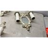 Image 5 : Four Vintage Rococo Revival Style Mirrored Wall Sconces and One Brass Two-Light Sconce