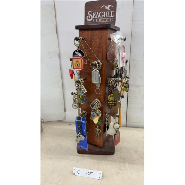 Seagull Pewter Wooden Rotating Keychain Display Rack with Assorted Keychains and More