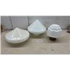 Image 1 : Three Vintage White Milk Glass Light Shades with Art Deco Stepped Octagonal Design and More