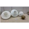 Image 2 : Three Vintage White Milk Glass Light Shades with Art Deco Stepped Octagonal Design and More