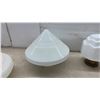 Image 4 : Three Vintage White Milk Glass Light Shades with Art Deco Stepped Octagonal Design and More