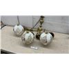 Image 1 : Vintage Three-Light Brass Chandelier with Opal Glass Grape and Vine Globes