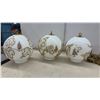 Image 2 : Vintage Three-Light Brass Chandelier with Opal Glass Grape and Vine Globes