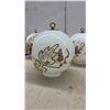 Image 3 : Vintage Three-Light Brass Chandelier with Opal Glass Grape and Vine Globes