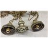 Image 5 : Vintage Three-Light Brass Chandelier with Opal Glass Grape and Vine Globes