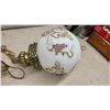 Image 8 : Vintage Three-Light Brass Chandelier with Opal Glass Grape and Vine Globes