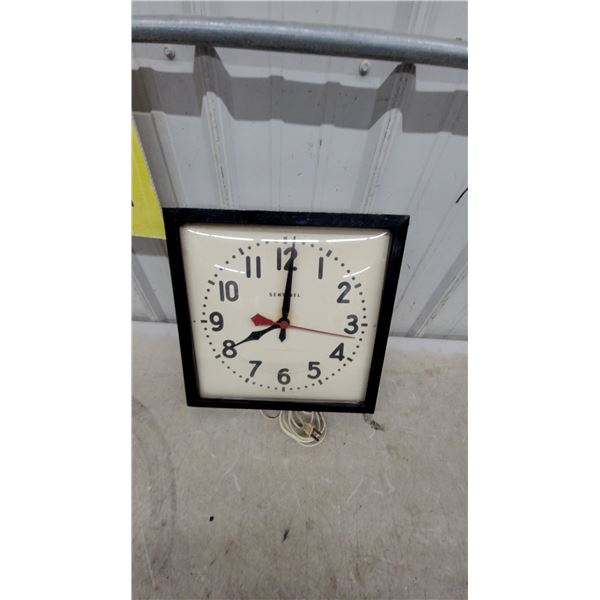 Sentinel Electric Wall Clock with Square Black Frame and Red Second Hand Vintage 14 x 14"