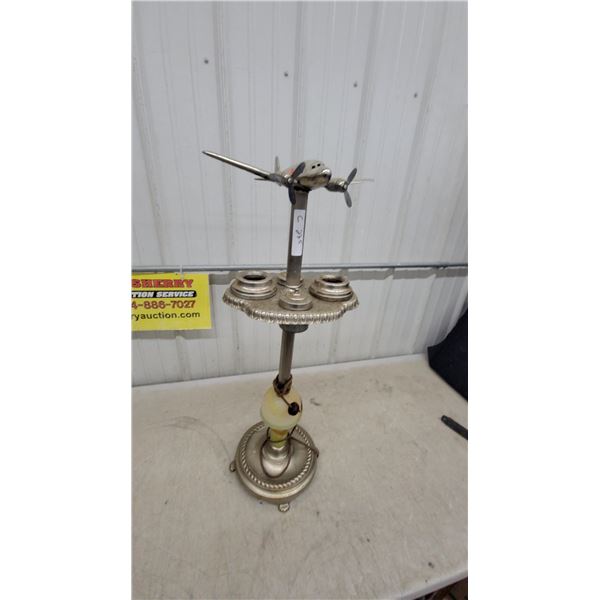 Vintage Chrome DC-3 Airplane Figural Ashtray Stand with Marble Accent